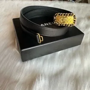 Stunning CC Black Belt with Gold Buckle CHANEL | Accessories | Stunning Cc Black Belt With Gold  main image 3